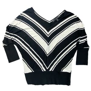 WHBM black & white stripe v neck 3/4 dolman sleeve cropped sweater, NWT, XS